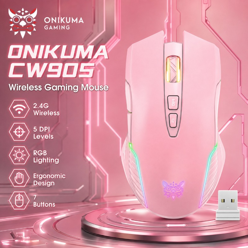 Pc Gaming Pink - Souris de jeu sans fil/filaire ONIKUMA